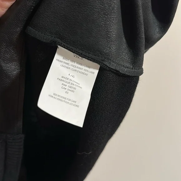 VINCE 100% lamb Leather front patch Shift mini 100% wool combination Dress L - Picture 5 of 6